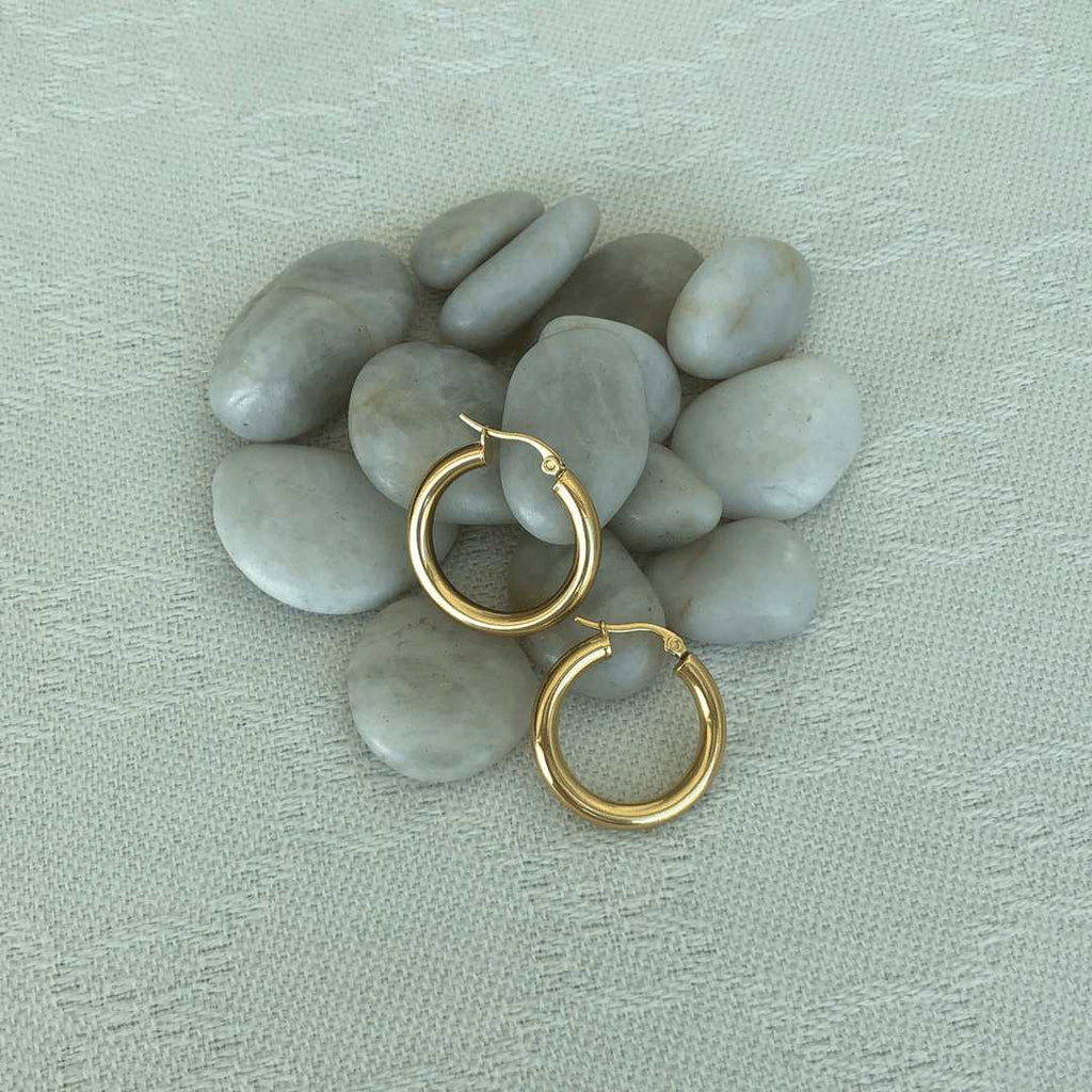 stainless steel 18k gold plated solid hoop earrings